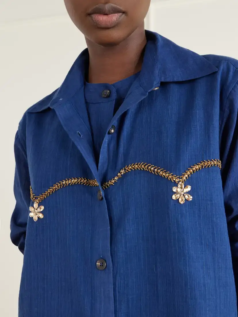 Kartik Research Bead-embellished Layered Striped Cotton Shirt | Thumbnail 5