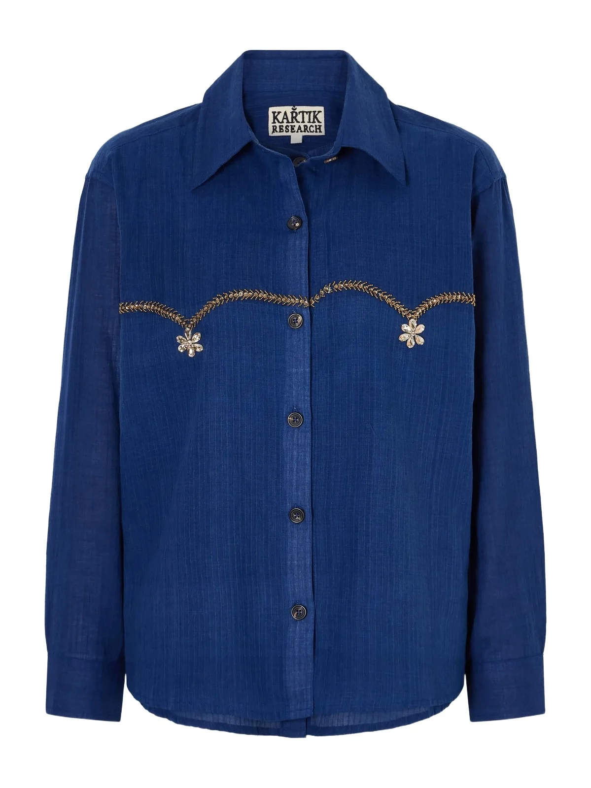 Bead-embellished Layered Striped Cotton Shirt