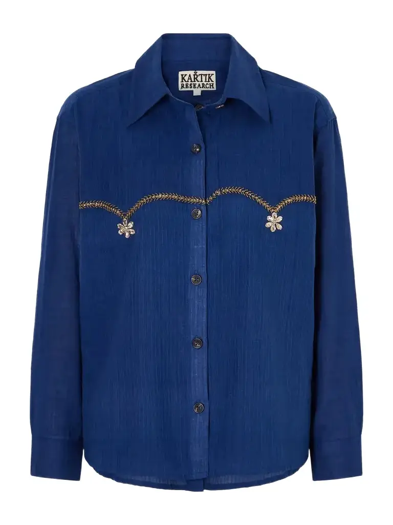 Bead-embellished Layered Striped Cotton Shirt