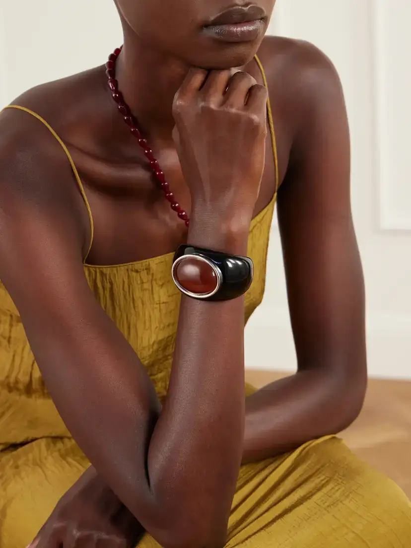 Julietta Lina Rhodium-plated Resin Carnelian Bangle | Thumbnail 2