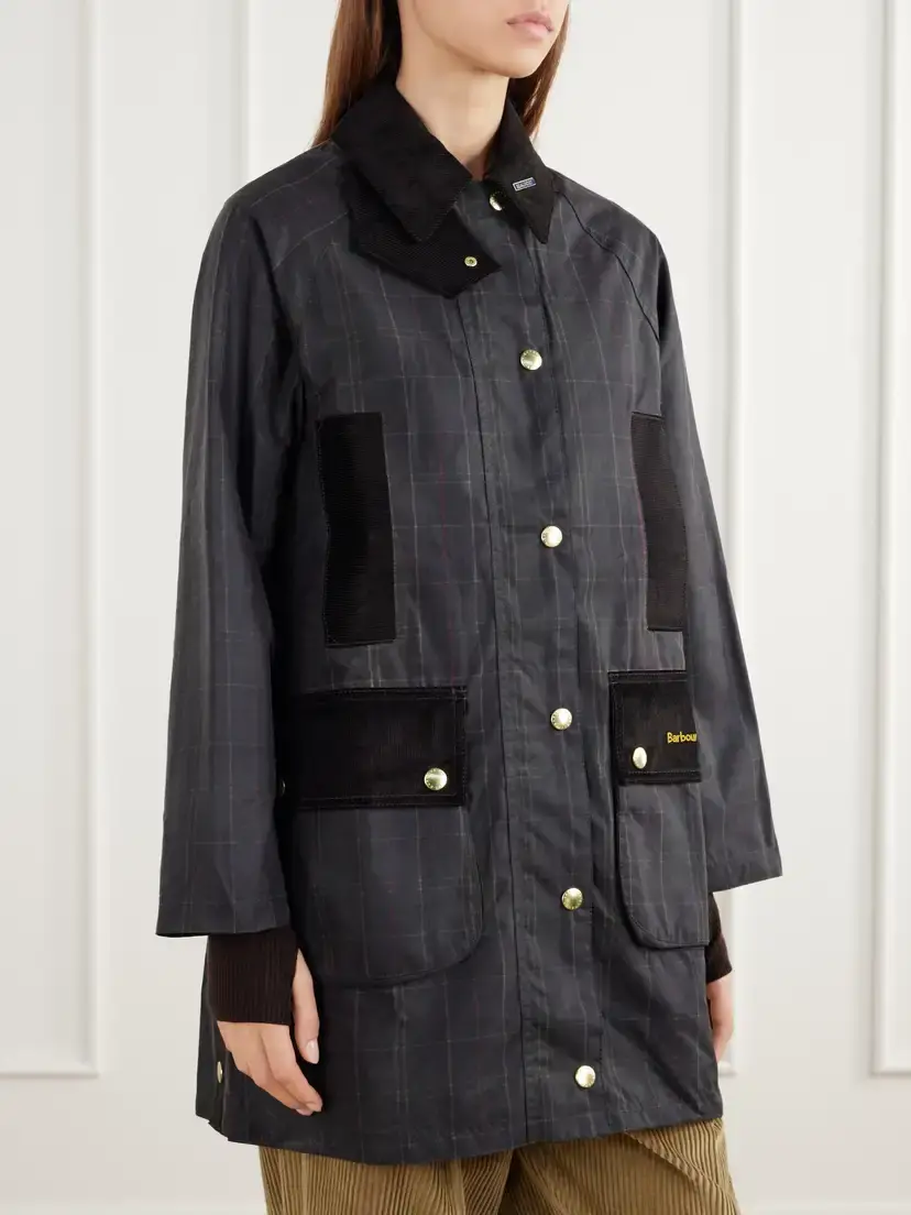 Barbour Checked Corduroy-trimmed Waxed Cotton-canvas Coat | Thumbnail 3 Barbour Checked Corduroy-trimmed Waxed Cotton-canvas Coat | Thumbnail 3