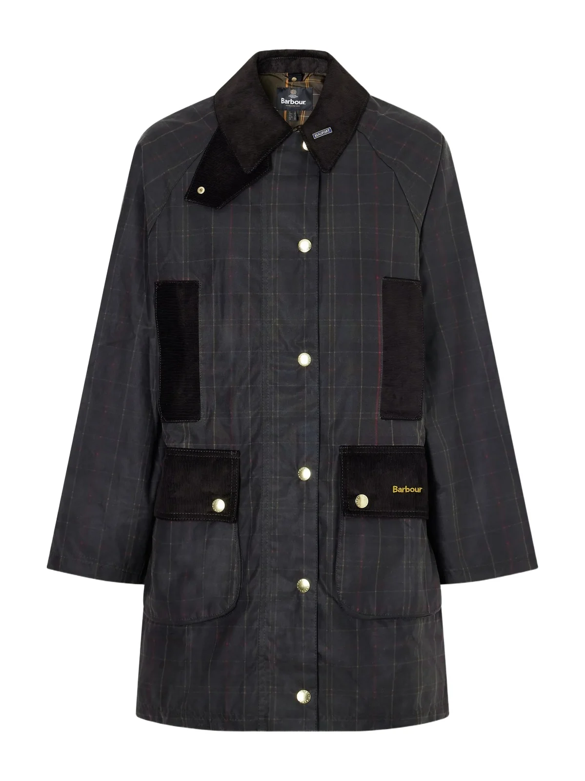 Barbour Checked Corduroy-trimmed Waxed Cotton-canvas Coat