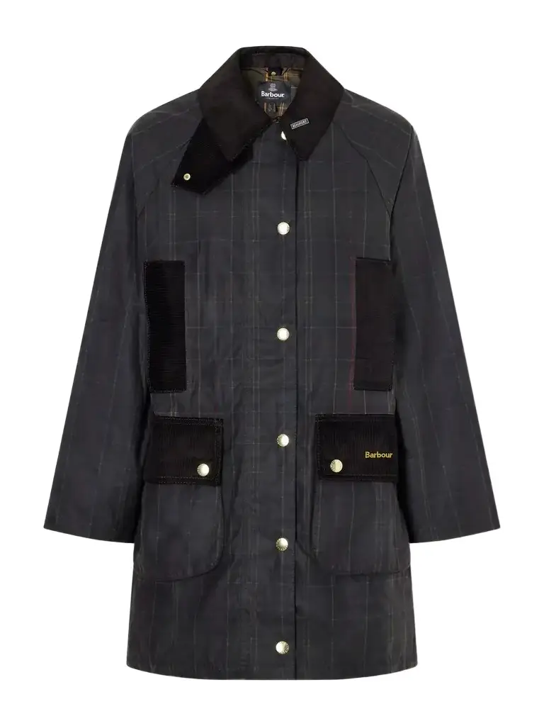 Barbour Checked Corduroy-trimmed Waxed Cotton-canvas Coat