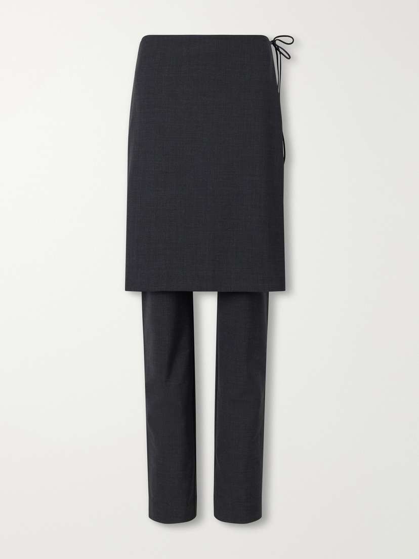 St. Agni Layered Wool-blend Skirt-detailed Slim-leg Pants