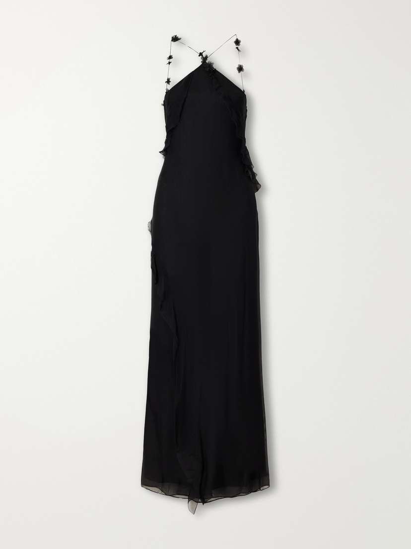 Ysia Embellished Ruffled Halterneck Silk-crepe Maxi Dress