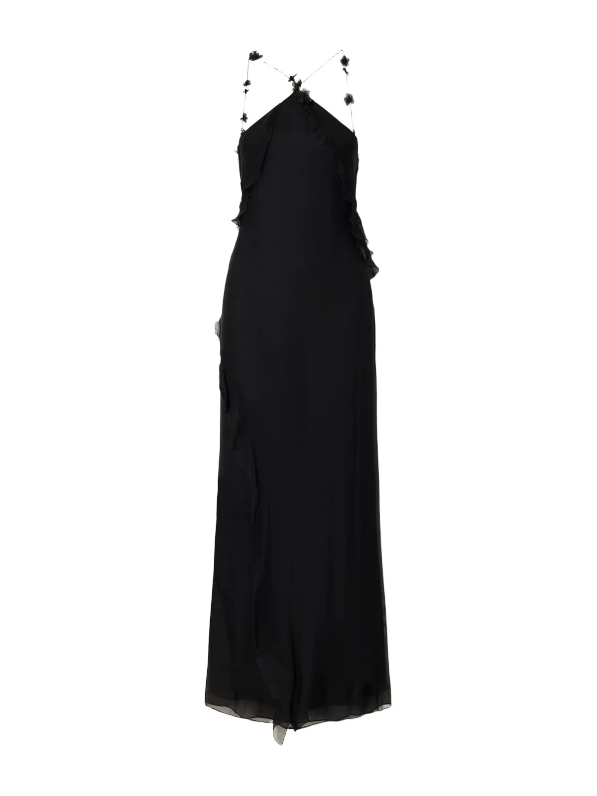 Lysia Embellished Ruffled Silk-crepe Halterneck Maxi Dress