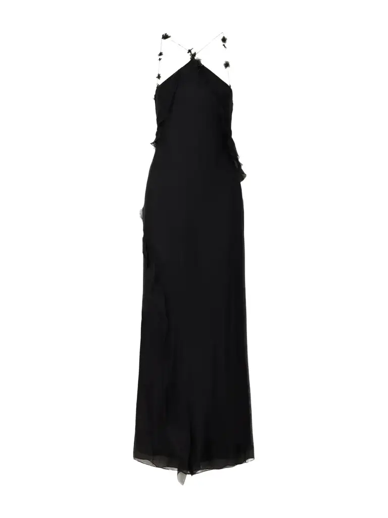 SIR. Ysia Embellished Ruffled Halterneck Silk-crepe Maxi Dress
