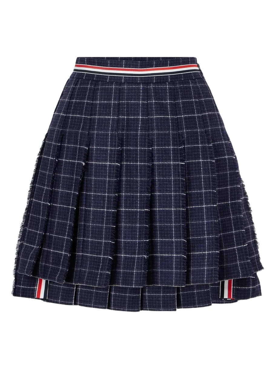 Thom Browne Checked Frayed Pleated Mini Skirt