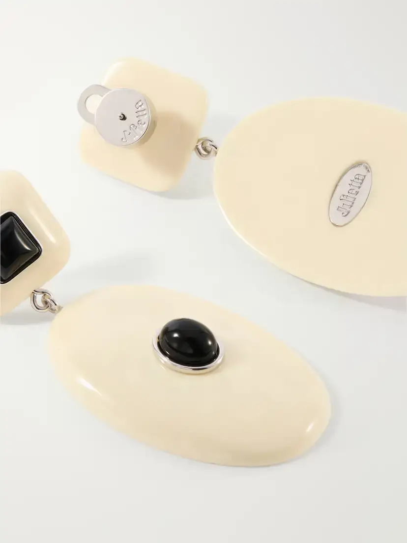 Julietta Pantheon Carnelian, Rhodium-plated, Onyx And Resin Earrings | Thumbnail 3 Julietta Pantheon Carnelian, Rhodium-plated, Onyx And Resin Earrings | Thumbnail 3