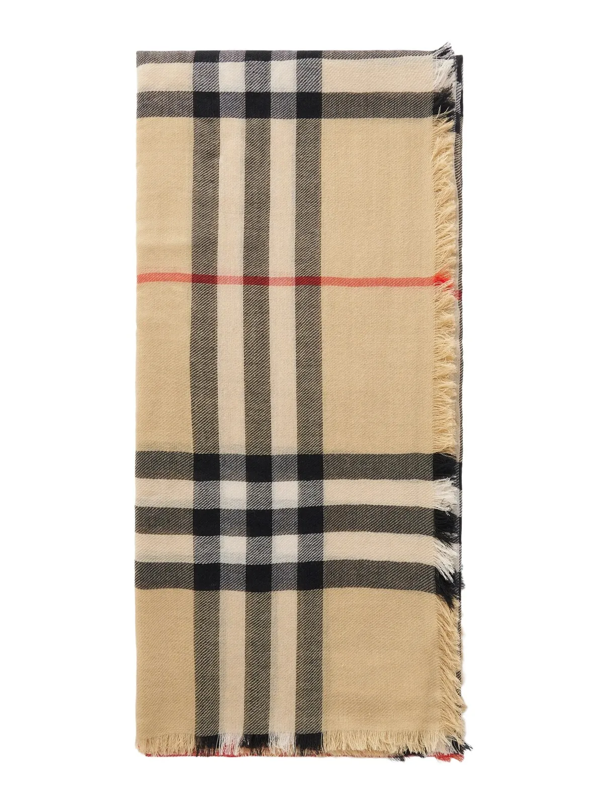 Burberry Frayed Checked Wool Scarf