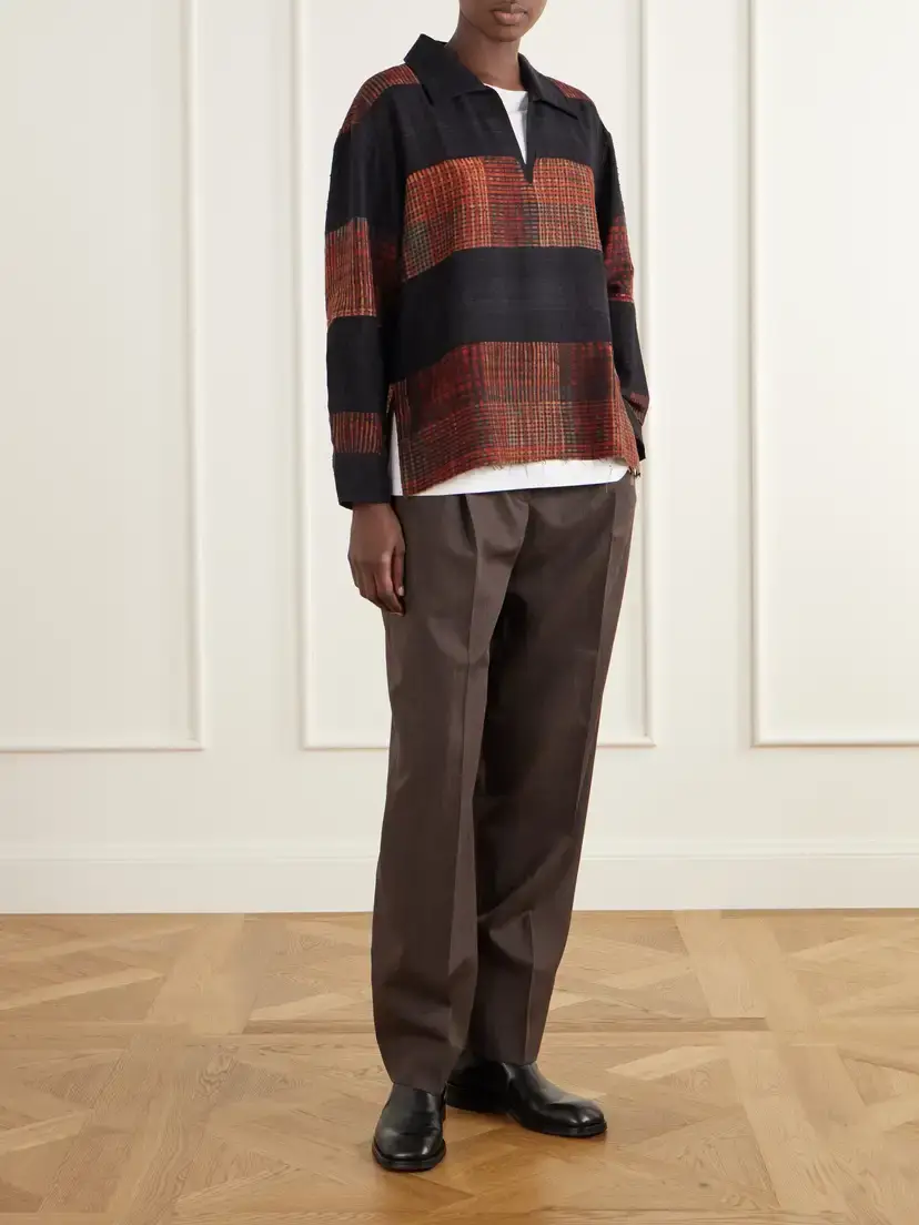 Kartik Research Checked Block-print Patchwork Silk-twill Shirt. | Thumbnail 2