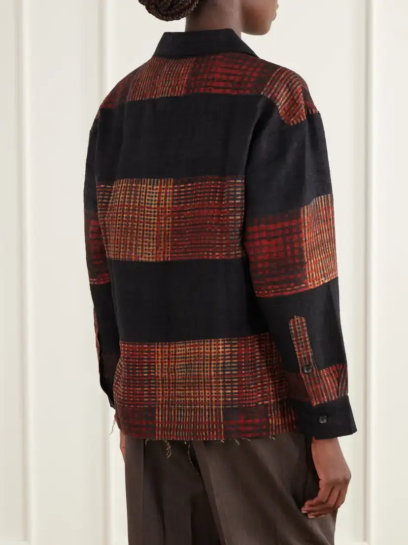 Kartik Research Checked Block-print Patchwork Silk-twill Shirt. | Thumbnail 3