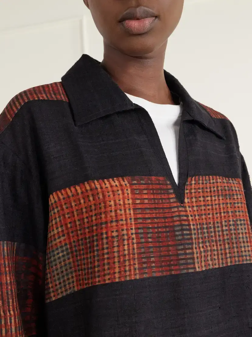 Kartik Research Checked Block-print Patchwork Silk-twill Shirt. | Thumbnail 4