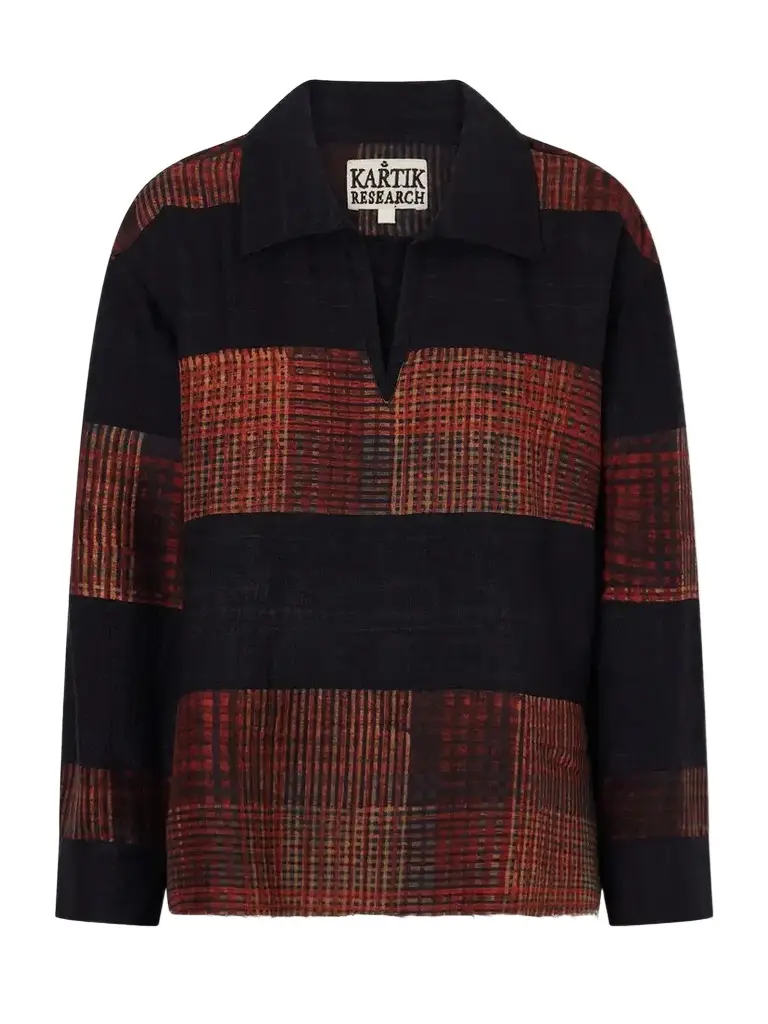 Kartik Research Checked Block-print Patchwork Silk-twill Shirt.