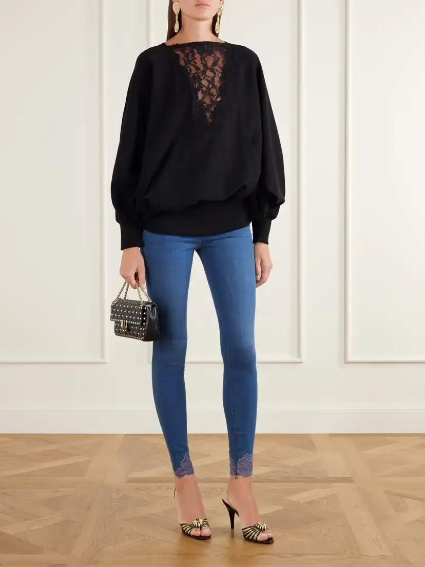 Valentino Garavani Lace-trimmed Cotton-jersey Sweatshirt | Thumbnail 2 Valentino Garavani Lace-trimmed Cotton-jersey Sweatshirt | Thumbnail 2