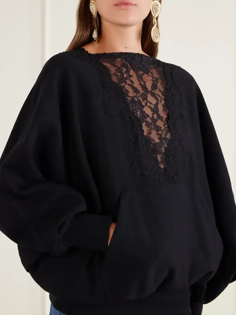 Valentino Garavani Lace-trimmed Cotton-jersey Sweatshirt | Thumbnail 4 Valentino Garavani Lace-trimmed Cotton-jersey Sweatshirt | Thumbnail 4