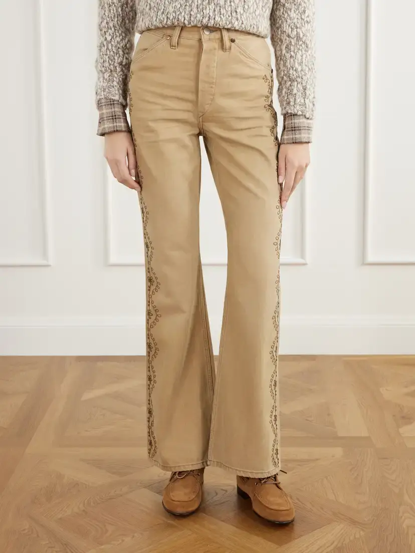 RRL Floral-embroidered Cotton Flared Pants | Thumbnail 3 RRL Floral-embroidered Cotton Flared Pants | Thumbnail 3
