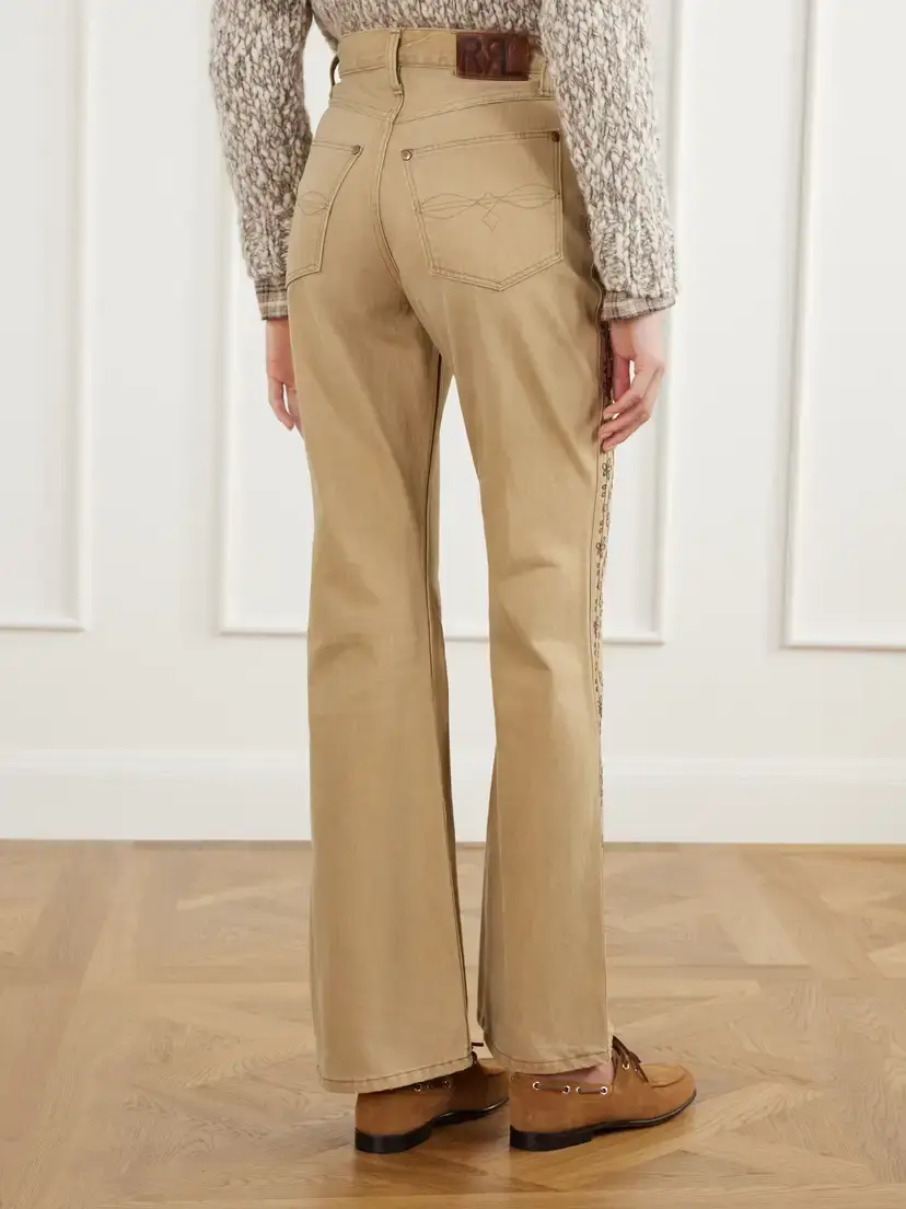 RRL Floral-embroidered Cotton Flared Pants | Thumbnail 4 RRL Floral-embroidered Cotton Flared Pants | Thumbnail 4