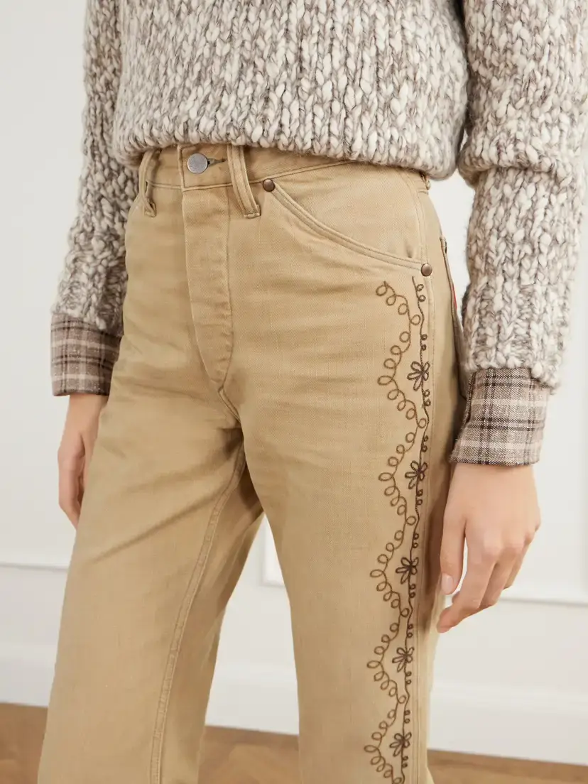 RRL Floral-embroidered Cotton Flared Pants | Thumbnail 5 RRL Floral-embroidered Cotton Flared Pants | Thumbnail 5