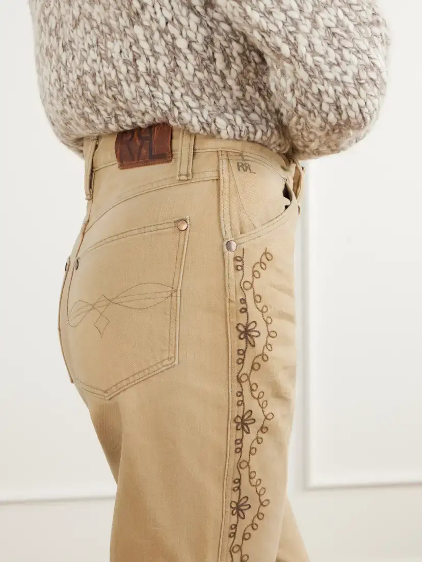 RRL Floral-embroidered Cotton Flared Pants | Thumbnail 6 RRL Floral-embroidered Cotton Flared Pants | Thumbnail 6