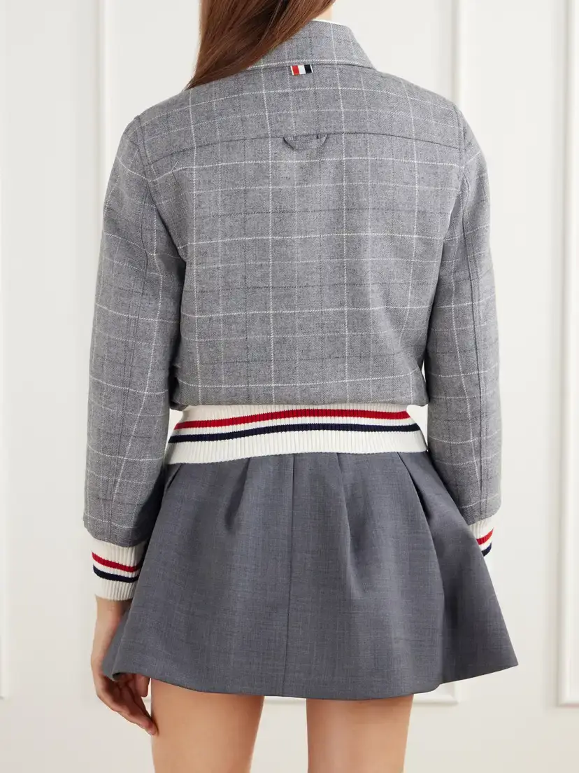 Thom Browne Cropped Padded Rib-trimmed Checked Wool-tweed Jacket | Thumbnail 3 Thom Browne Cropped Padded Rib-trimmed Checked Wool-tweed Jacket | Thumbnail 3