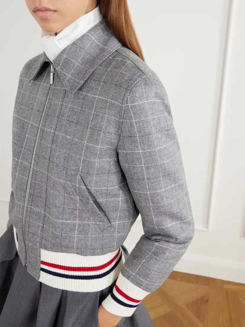 Thom Browne Cropped Padded Rib-trimmed Checked Wool-tweed Jacket | Thumbnail 4 Thom Browne Cropped Padded Rib-trimmed Checked Wool-tweed Jacket | Thumbnail 4