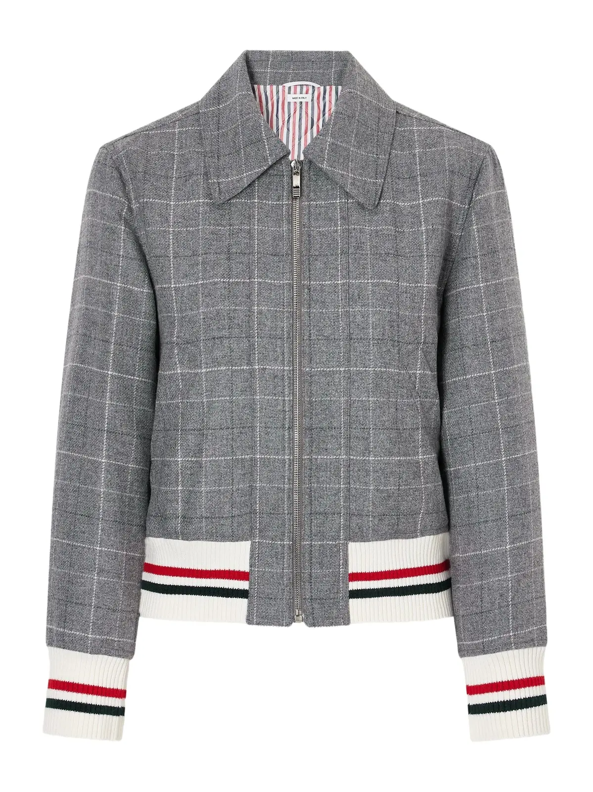 Thom Browne Cropped Padded Rib-trimmed Checked Wool-tweed Jacket