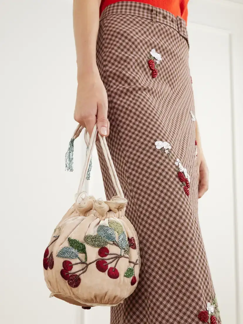 BERNADETTE Round Bag Bead-embellished Embroidered Lace-trimmed Velvet Clutch | Thumbnail 2 BERNADETTE Round Bag Bead-embellished Embroidered Lace-trimmed Velvet Clutch | Thumbnail 2