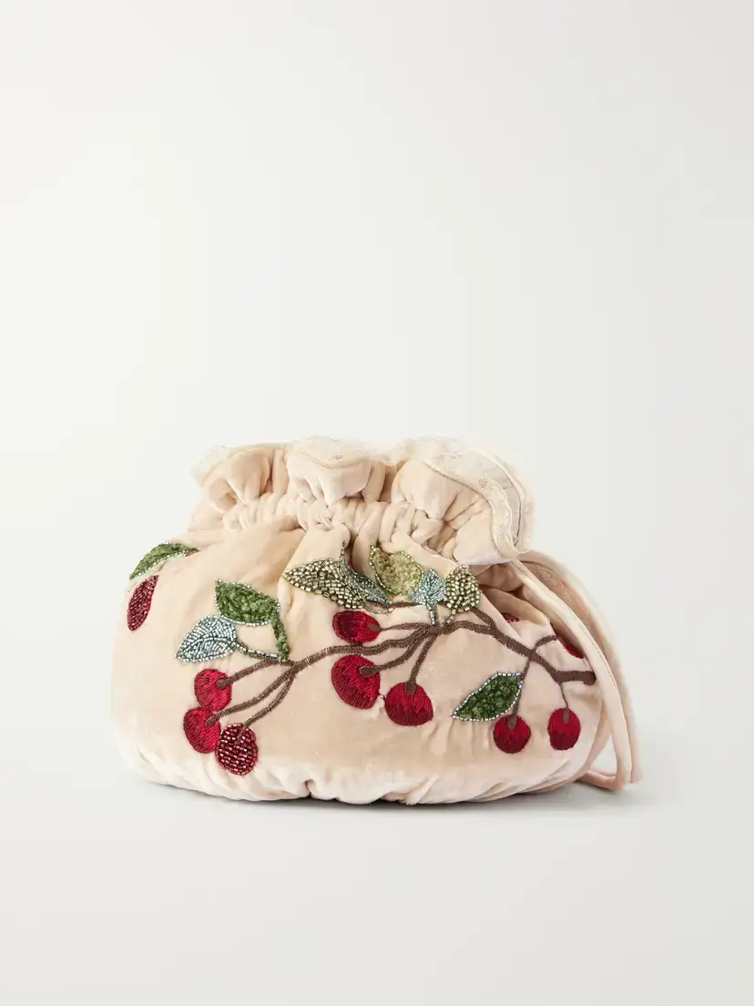 BERNADETTE Round Bag Bead-embellished Embroidered Lace-trimmed Velvet Clutch | Thumbnail 3 BERNADETTE Round Bag Bead-embellished Embroidered Lace-trimmed Velvet Clutch | Thumbnail 3