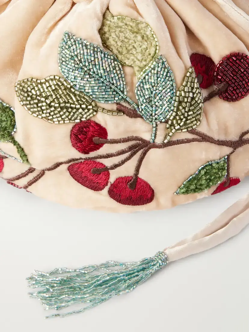 BERNADETTE Round Bag Bead-embellished Embroidered Lace-trimmed Velvet Clutch | Thumbnail 4 BERNADETTE Round Bag Bead-embellished Embroidered Lace-trimmed Velvet Clutch | Thumbnail 4