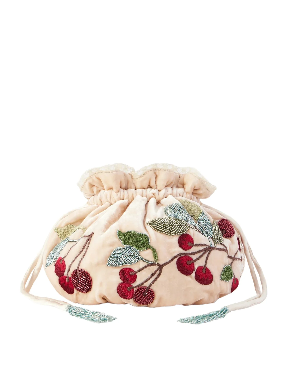 BERNADETTE Round Bag Bead-embellished Embroidered Lace-trimmed Velvet Clutch