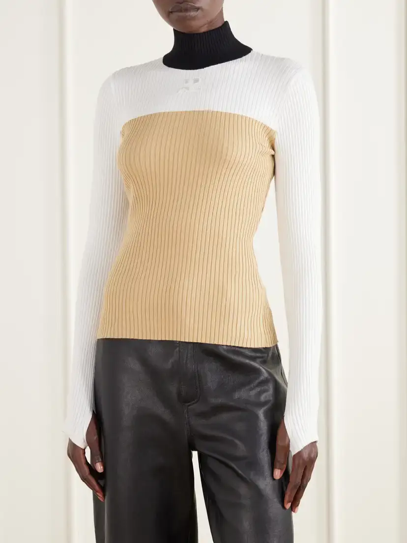 Courrèges Logo-embroidered Ribbed Jersey Sweater | Thumbnail 3 Courrèges Logo-embroidered Ribbed Jersey Sweater | Thumbnail 3