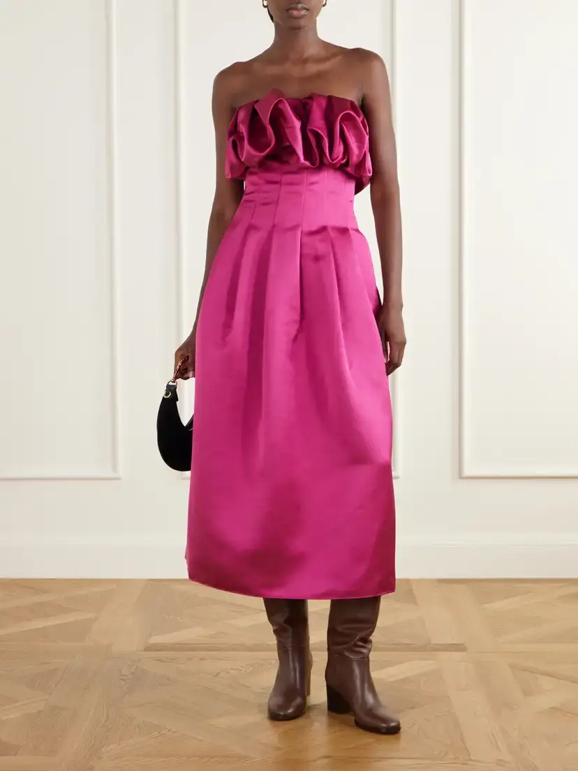 Ulla Johnson Cosima Strapless Ruffled Pleated Duchesse-satin Midi Dress | Thumbnail 2