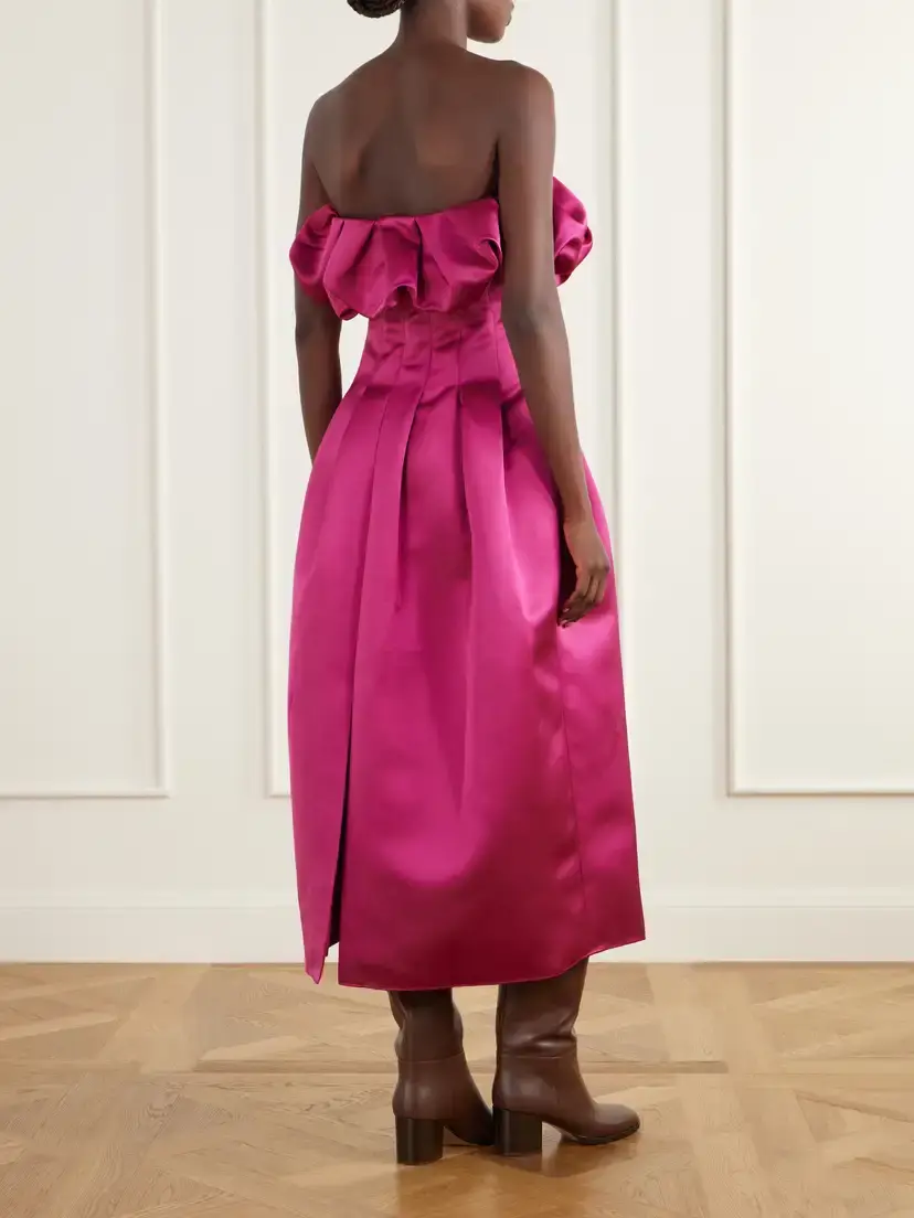 Ulla Johnson Cosima Strapless Ruffled Pleated Duchesse-satin Midi Dress | Thumbnail 3