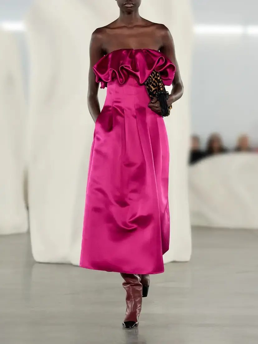 Ulla Johnson Cosima Strapless Ruffled Pleated Duchesse-satin Midi Dress | Thumbnail 5