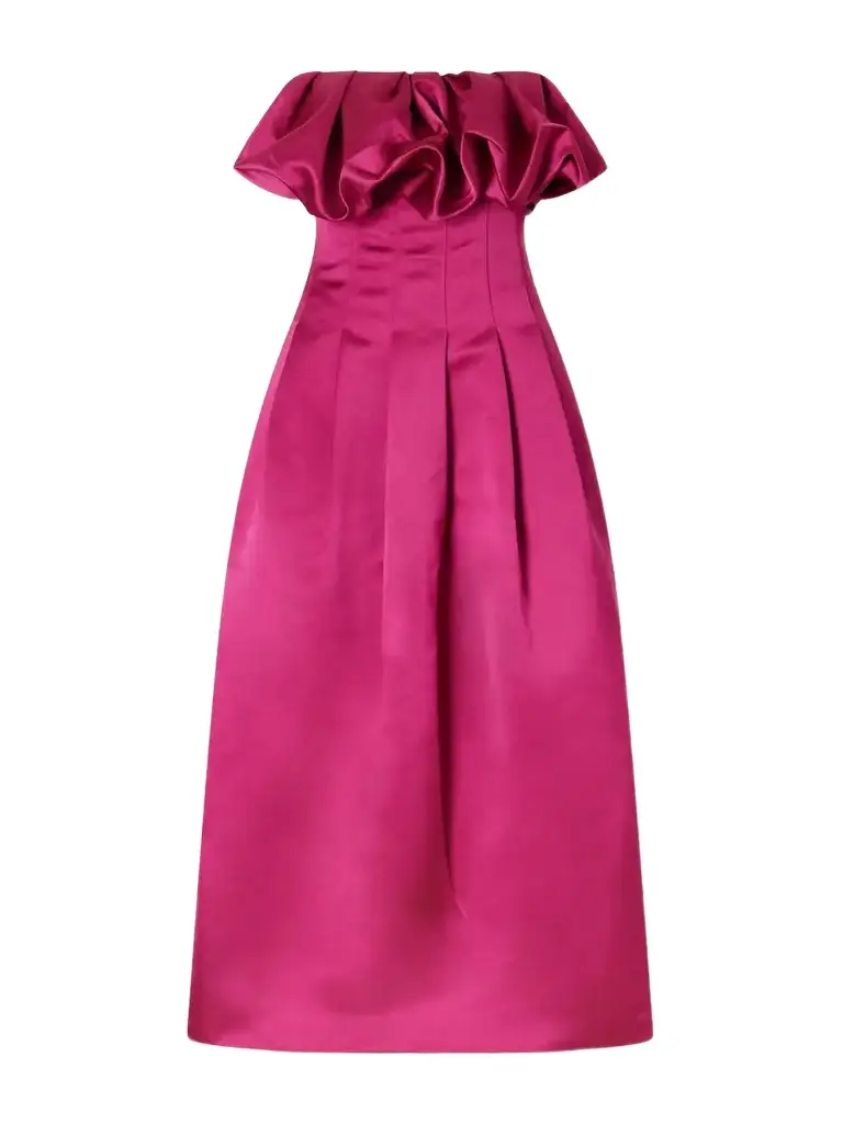 Cosima Strapless Ruffled Pleated Duchesse-satin Midi Dress