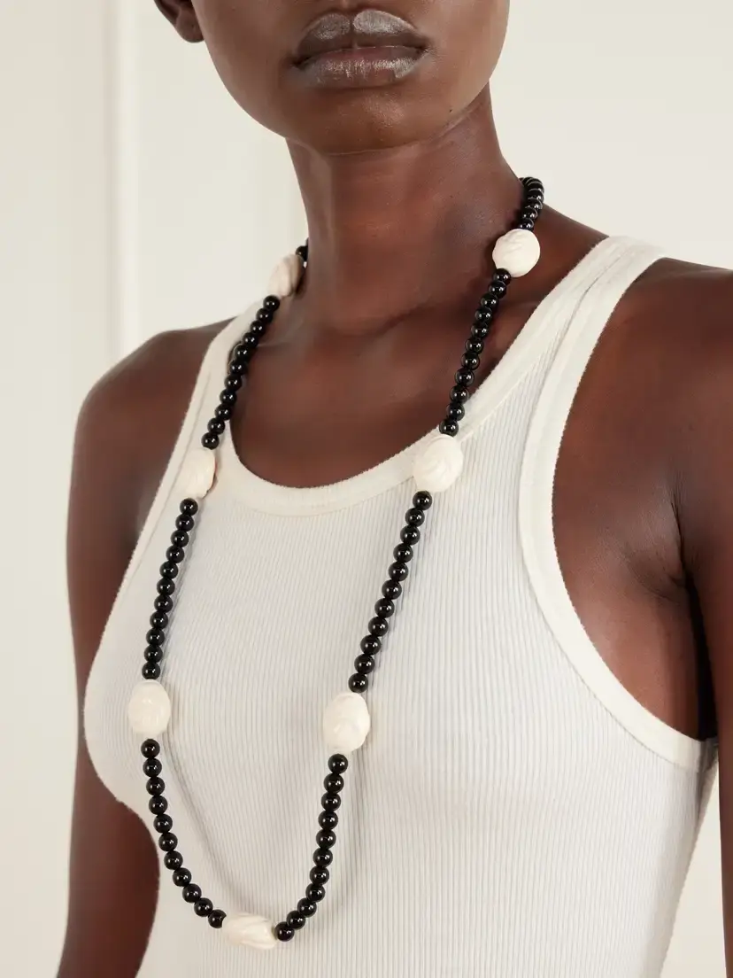 Julietta Myra Rhodium-plated Onyx Beaded Necklace | Thumbnail 2