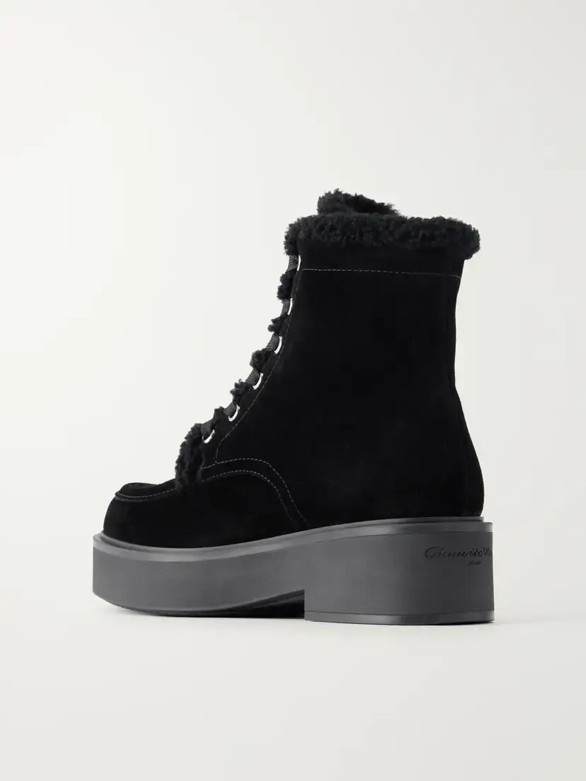 Gianvito Rossi Shearling-trimmed Suede Ankle Boots | Thumbnail 3