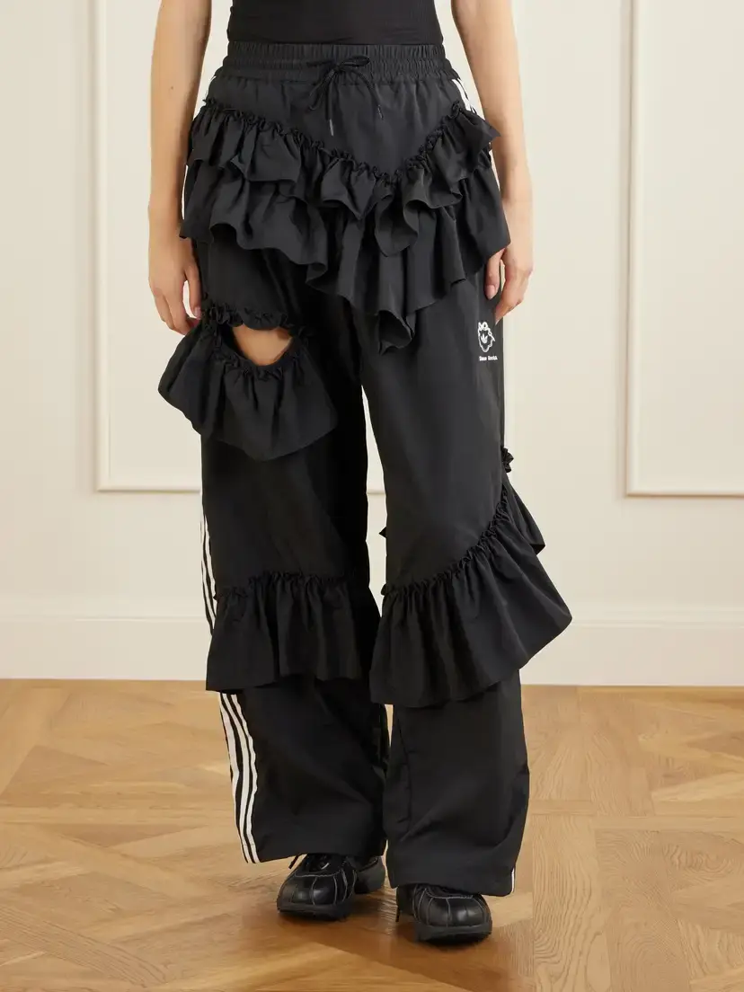 Simone Rocha + Adidas Originals Logo-embroidered Cut-out Ruffled Twill Straight-leg Track Pants | Thumbnail 3 Simone Rocha + Adidas Originals Logo-embroidered Cut-out Ruffled Twill Straight-leg Track Pants | Thumbnail 3