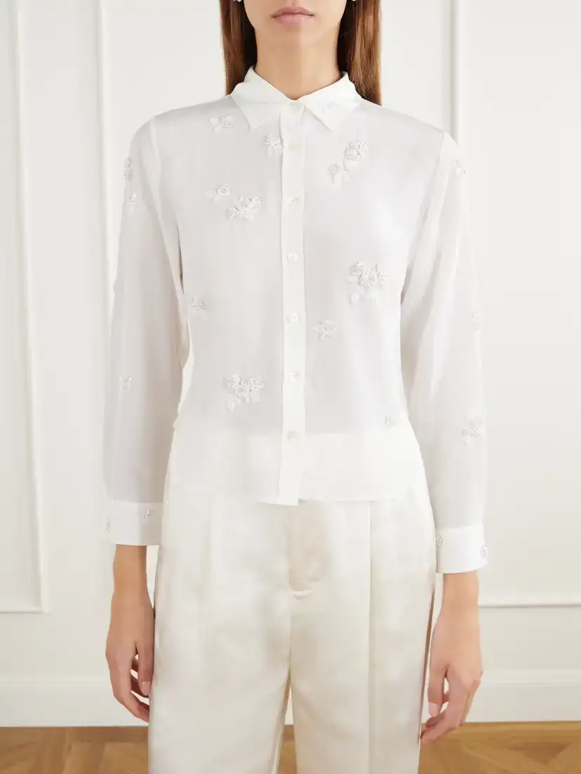 BERNADETTE Baby Bead-embellished Silk-crepe De Chine Shirt | Thumbnail 3 BERNADETTE Baby Bead-embellished Silk-crepe De Chine Shirt | Thumbnail 3