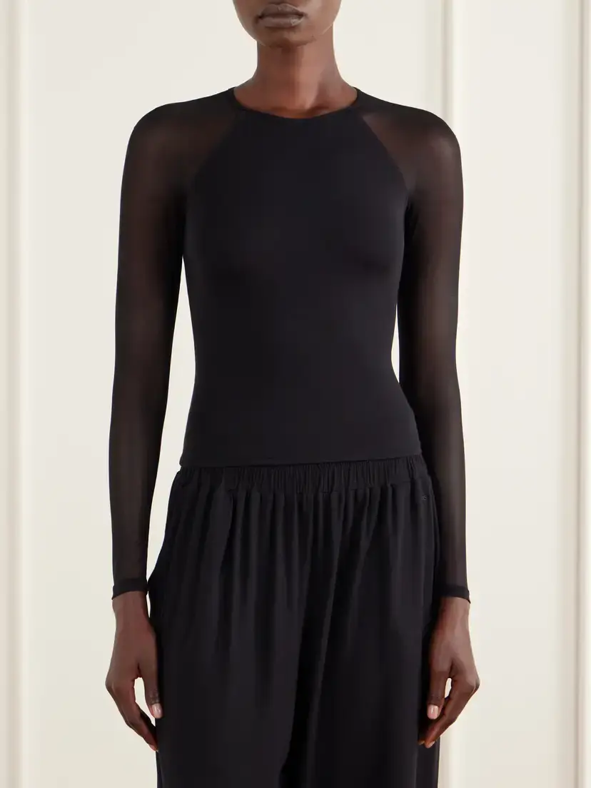 Eres Marita Mesh-trimmed Stretch-modal And Silk-blend Top - Black | Thumbnail 3 Eres Marita Mesh-trimmed Stretch-modal And Silk-blend Top - Black | Thumbnail 3