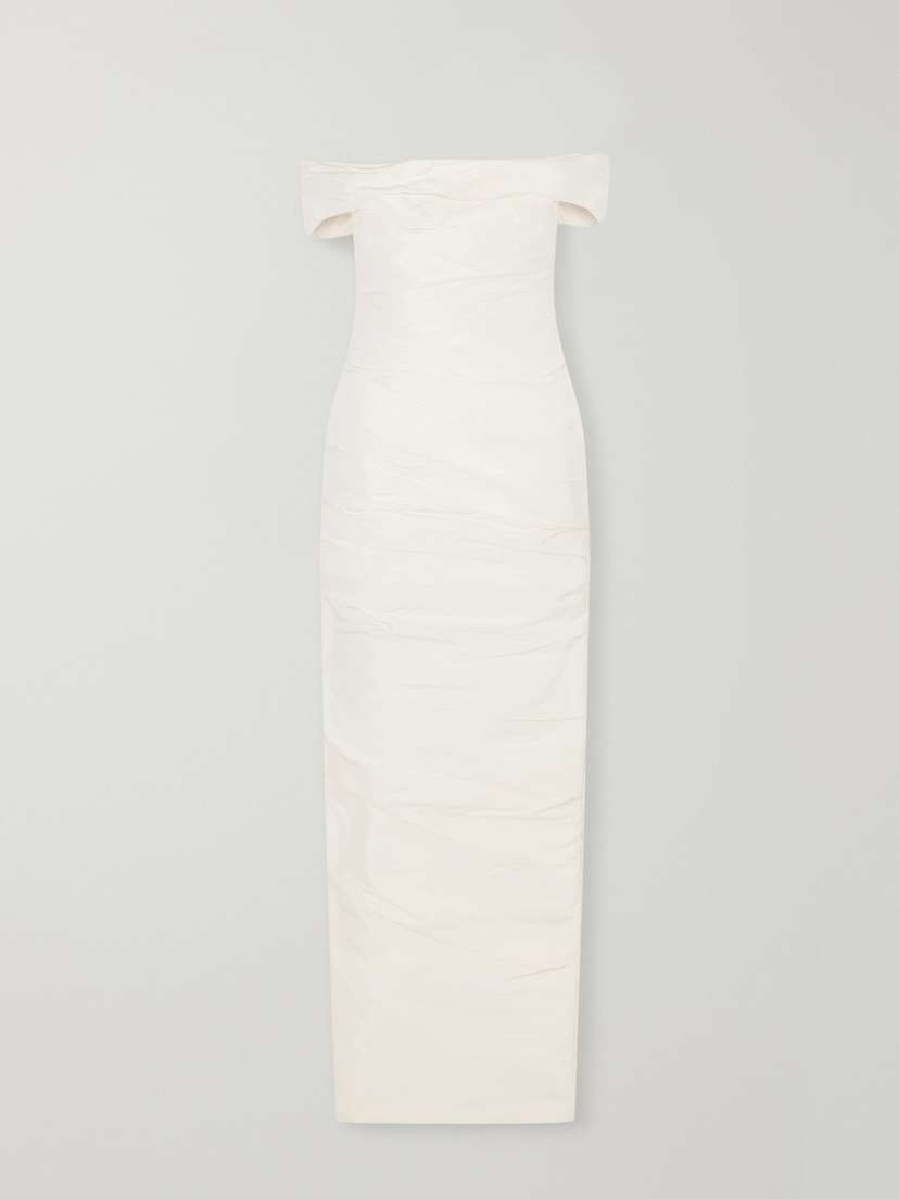 Off-the-shoulder Draped Duchess-satin Bustier Gown