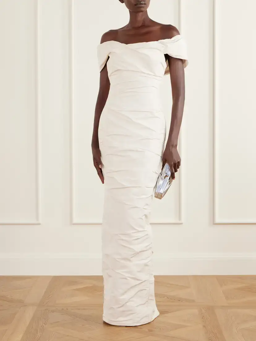Marmar Halim Off-the-shoulder Draped Duchess-satin Bustier Gown | Thumbnail 2 Marmar Halim Off-the-shoulder Draped Duchess-satin Bustier Gown | Thumbnail 2