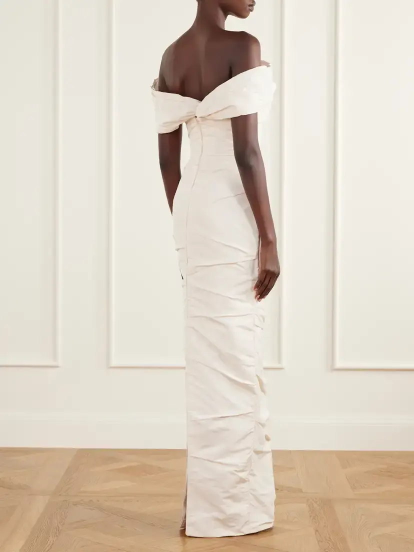 Marmar Halim Off-the-shoulder Draped Duchess-satin Bustier Gown | Thumbnail 3 Marmar Halim Off-the-shoulder Draped Duchess-satin Bustier Gown | Thumbnail 3