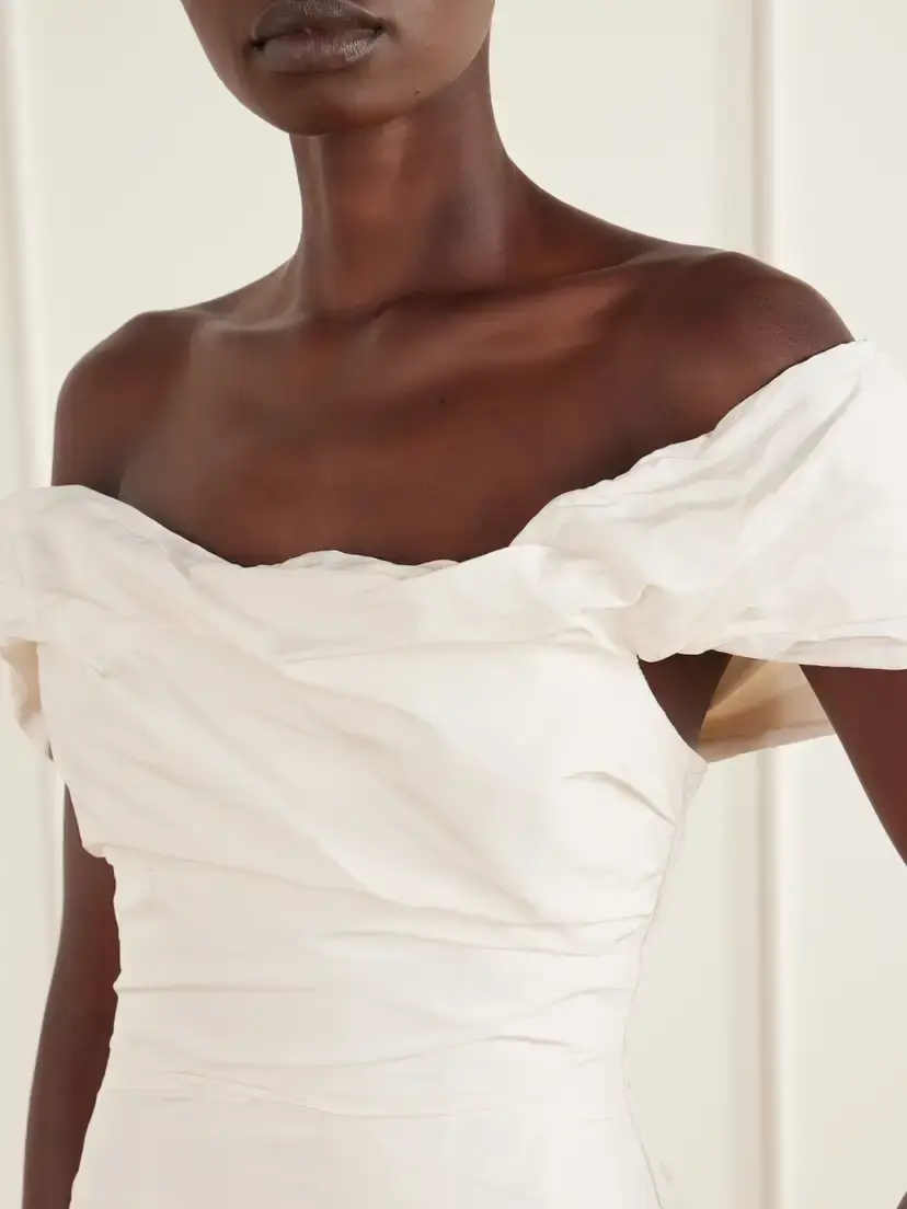 Marmar Halim Off-the-shoulder Draped Duchess-satin Bustier Gown | Thumbnail 4 Marmar Halim Off-the-shoulder Draped Duchess-satin Bustier Gown | Thumbnail 4