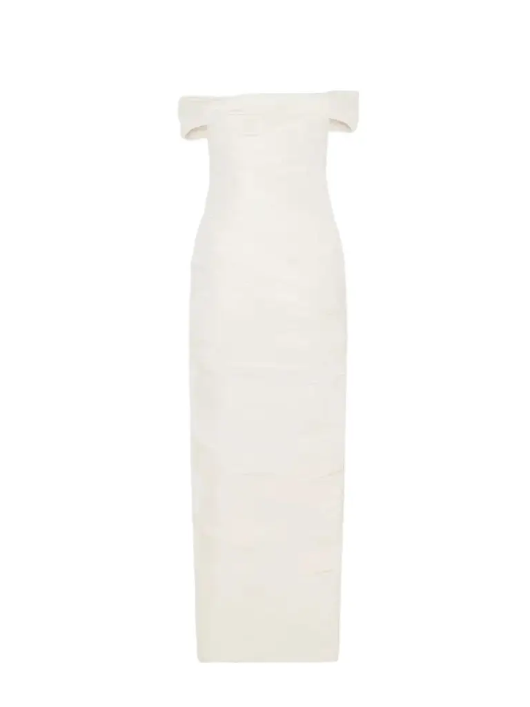 Marmar Halim Off-the-shoulder Draped Duchess-satin Bustier Gown