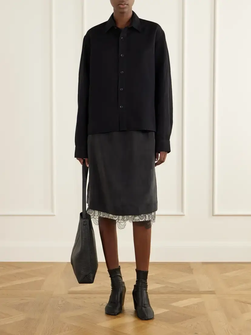 Studio Nicholson Alder Lace-trimmed Lyocell-twill Knee Skirt | Thumbnail 2 Studio Nicholson Alder Lace-trimmed Lyocell-twill Knee Skirt | Thumbnail 2