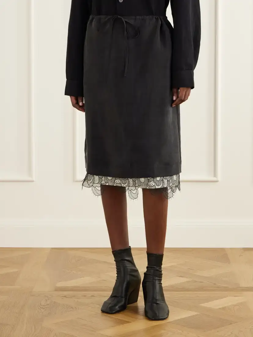 Studio Nicholson Alder Lace-trimmed Lyocell-twill Knee Skirt | Thumbnail 3 Studio Nicholson Alder Lace-trimmed Lyocell-twill Knee Skirt | Thumbnail 3