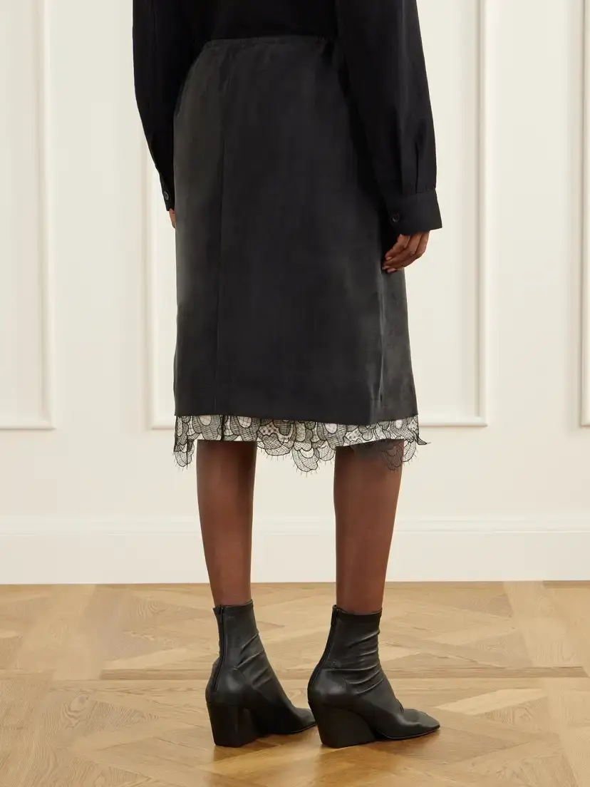 Studio Nicholson Alder Lace-trimmed Lyocell-twill Knee Skirt | Thumbnail 4 Studio Nicholson Alder Lace-trimmed Lyocell-twill Knee Skirt | Thumbnail 4