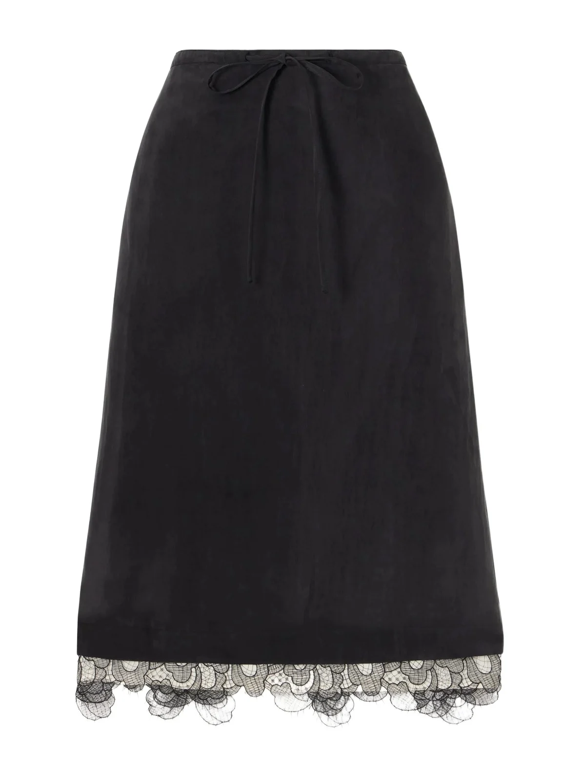 Studio Nicholson Alder Lace-trimmed Lyocell-twill Knee Skirt